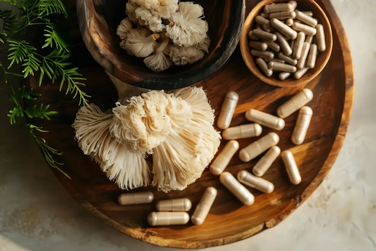Lion's Mane ist ein essbarer Pilz, der in Wäldern Nordamerikas, Europas und Asiens wächst
