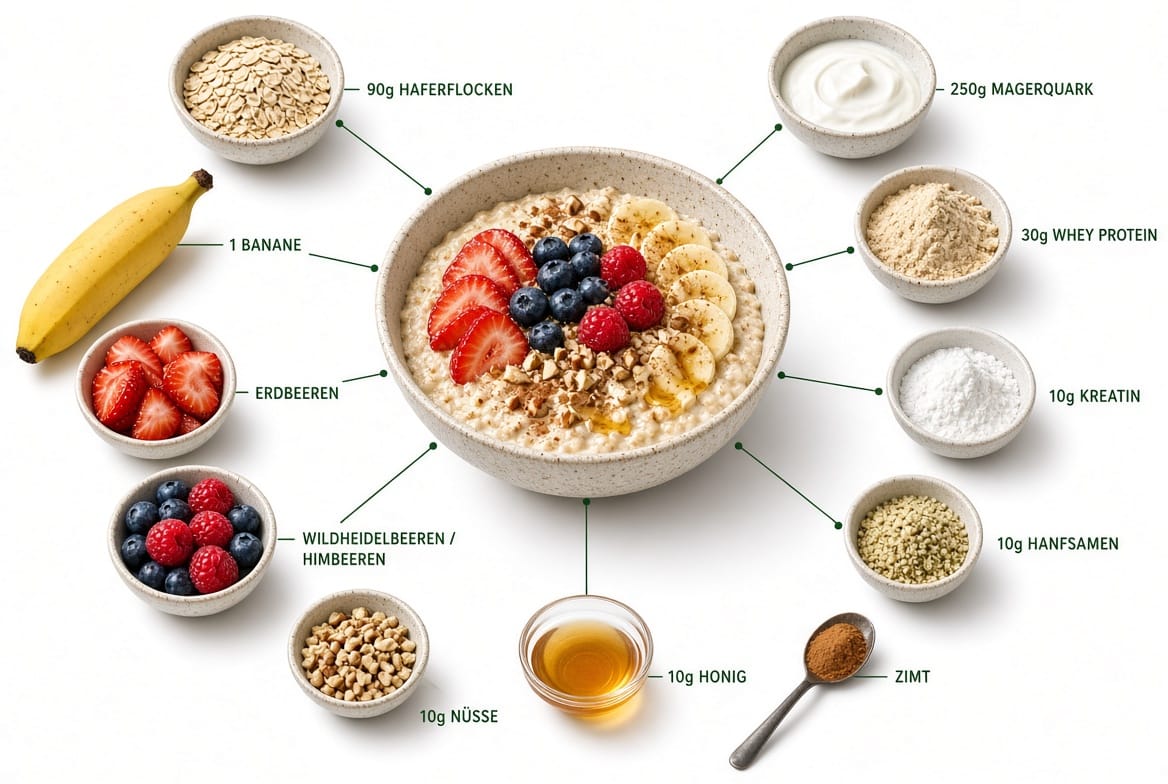 Protein-Porridge mit Quark und Beeren – ca. 74 g Protein